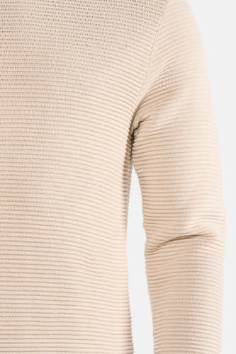 T-shirt écru avec col rond de SOLID, texture rayée et manches longues.