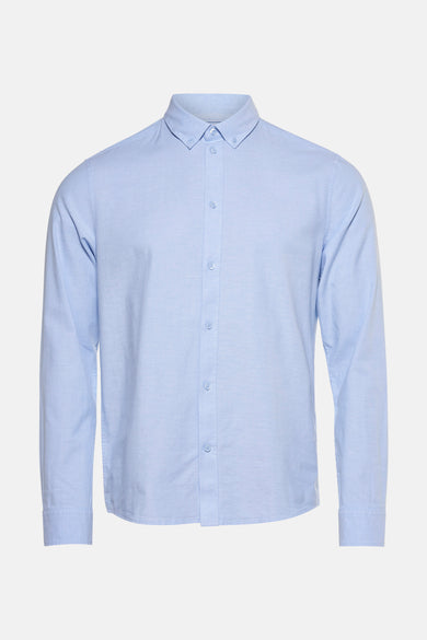 Blauw overhemd met lange mouwen van SOLID, effen en met een klassieke kraag.
