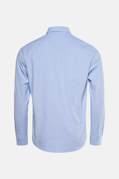 Blauw overhemd met lange mouwen van SOLID, gezien van achteren.