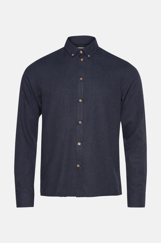 Bleu, chemise en coton à manches longues de SOLID, avec des boutons en bois et un col bout.