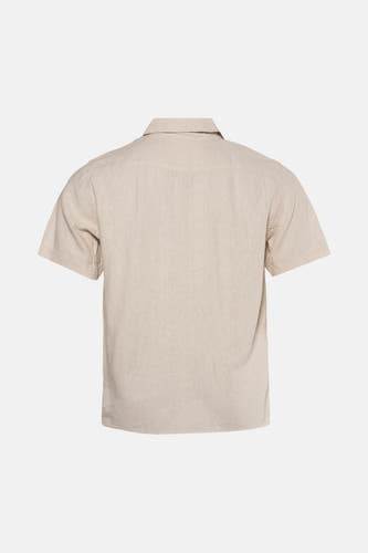 Beige overhemd met korte mouwen van SOLID, achteraanzicht met een effen geweven textuur en klassieke kraag.

