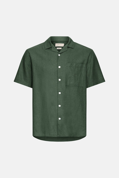 Chemise verte à manches courtes de SOLID, texture unie et col classique, vue de dos.