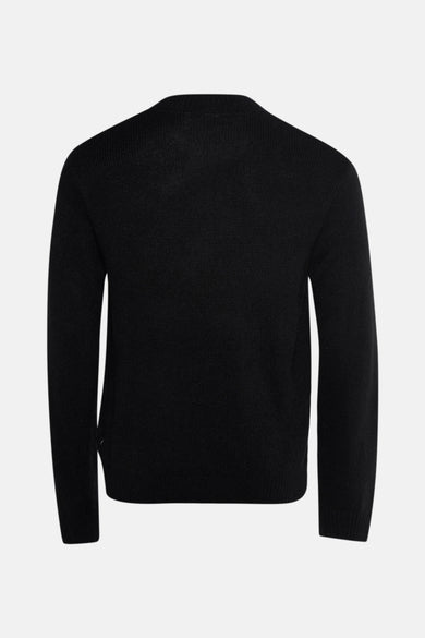Gilet noir avec col rond de SOLID, dos tricoté lisse.