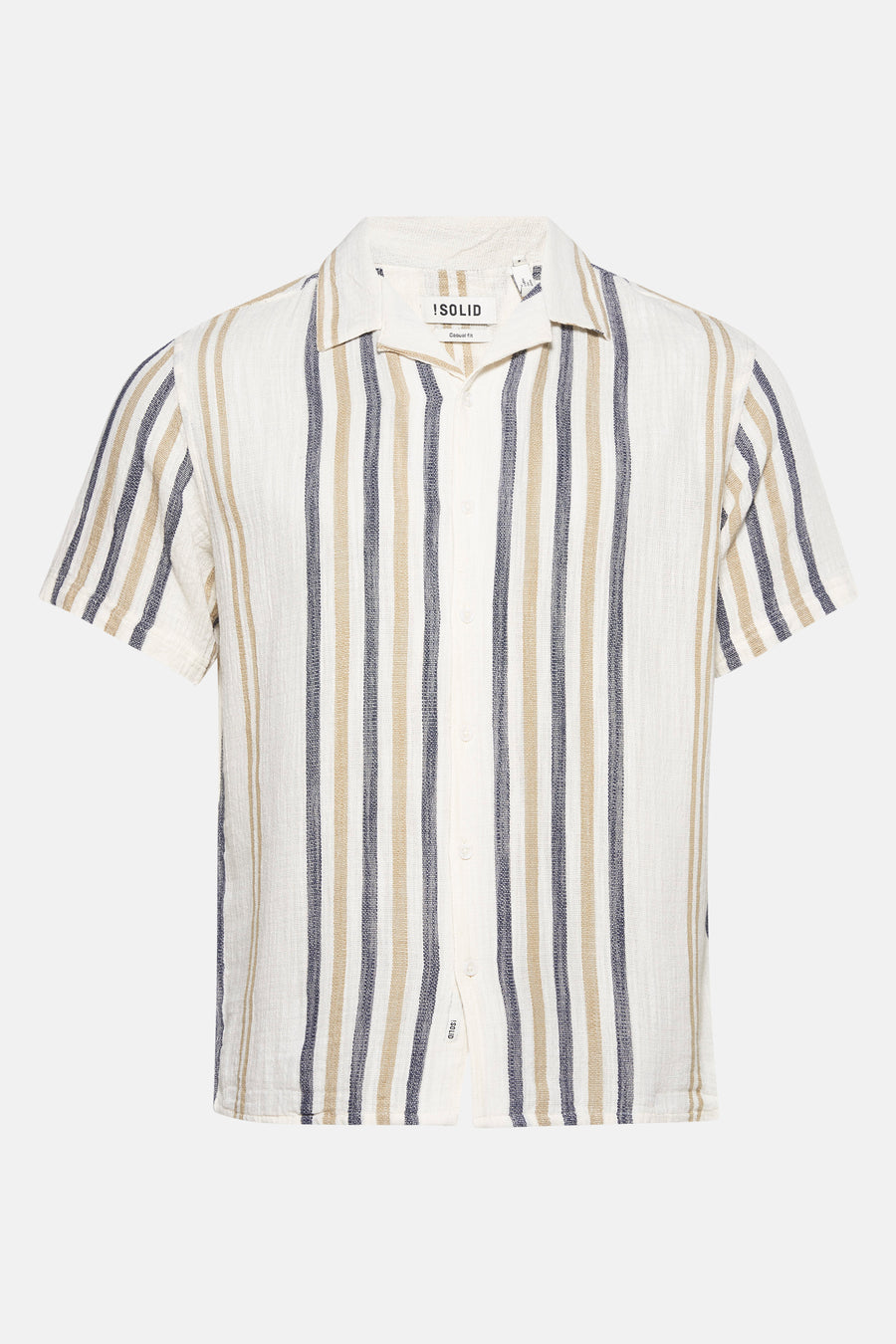 Chemise bleue rayée à manches courtes de SOLID, avec une texture légèrement structurée sur le dos.