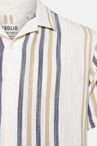 Chemise rayée bleue de SOLID avec manches courtes et col ouvert.