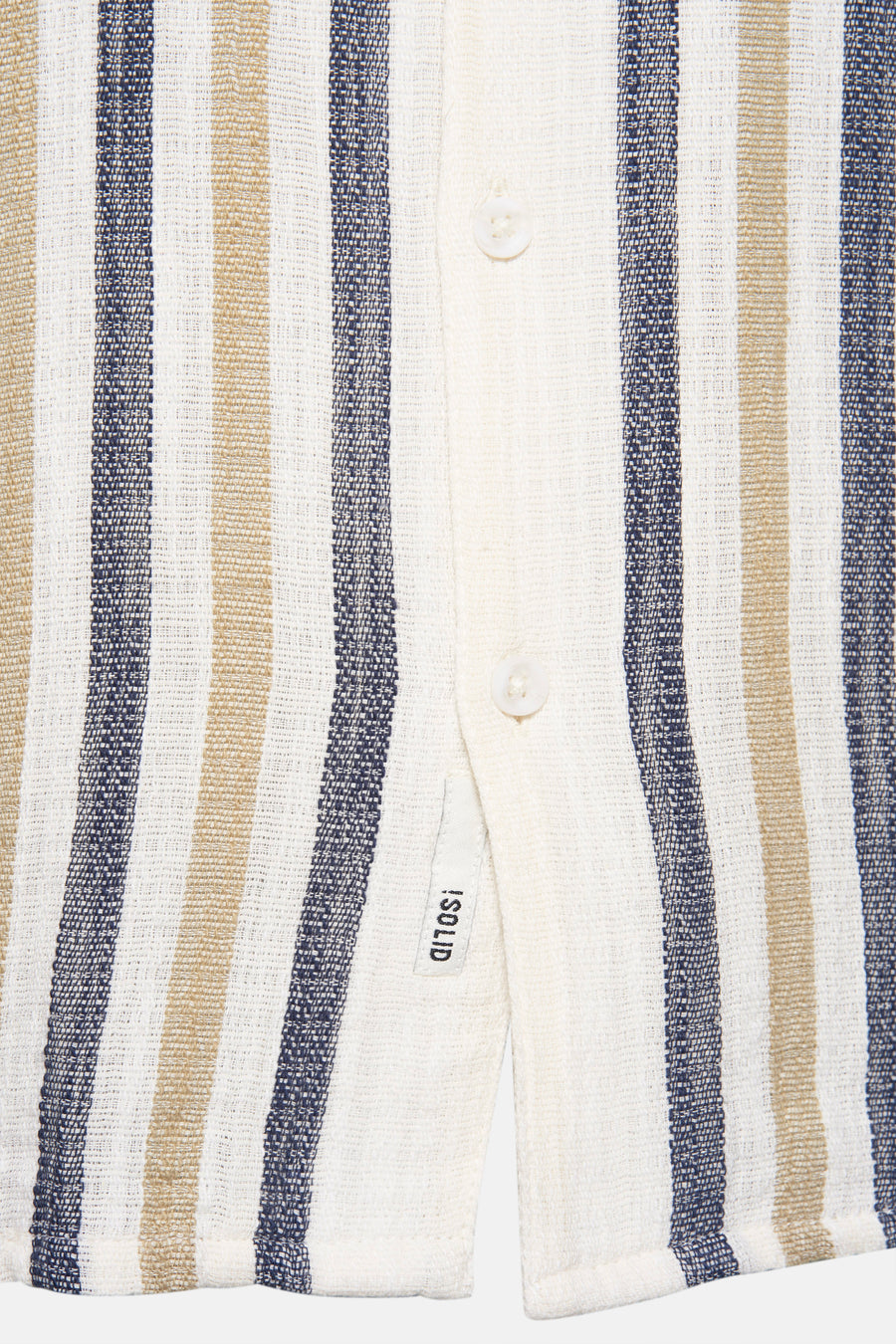 Chemise bleue rayée de SOLID, manches courtes, avec une texture tissée et fermeture à boutons.