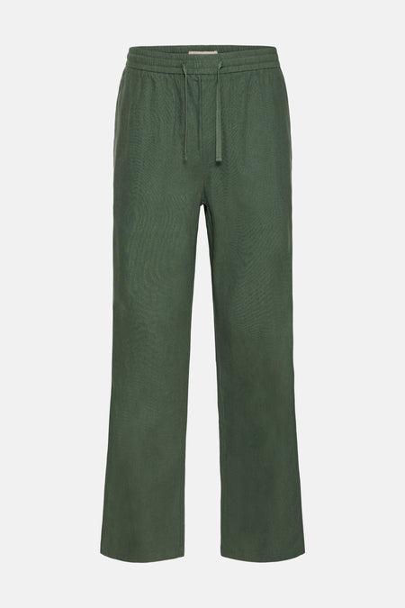 Pantalon vert de SOLID, avec jambes droites et taille élastique, vu de dos.