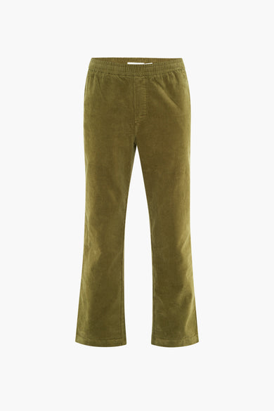 Pantalon vert 7/8 SOLID, avec une texture en rib fluwelen et une ceinture élastique.