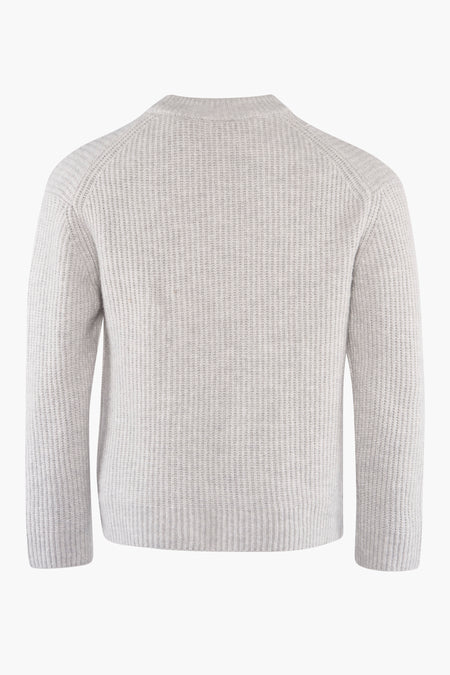 Sweat-shirt gris à col rond de SOLID, avec une texture côtelée, en vue arrière.