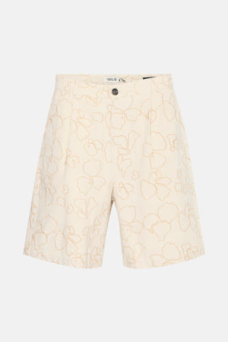 Pantalon court beige de SOLID avec des motifs floraux brodés.