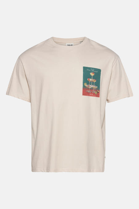 T-shirt écru à manches courtes de SOLID, uni et sans décoration, vue arrière.
