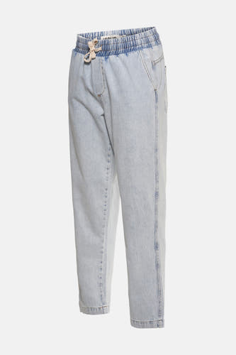 Jean en denim bleu clair avec une forme spéciale de SOLID, doté d'une ceinture élastique et d'un cordon de serrage.