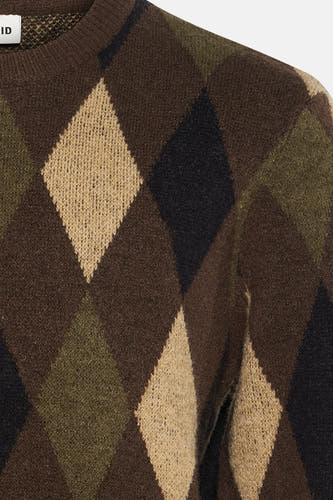 Sweat-shirt multicolore à col rond de SOLID, avec un motif à carreaux en marron, beige, noir et vert.