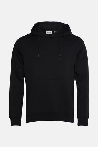 Gilet noir avec capuche SOLID, manches longues et poche à l'avant.