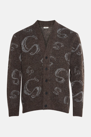 Veste brune de SOLID avec un motif de lettres "S" abstraites grises.
