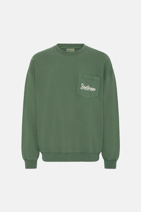 Pull vert de SOLID, à manches longues et col rond, vu de dos.
