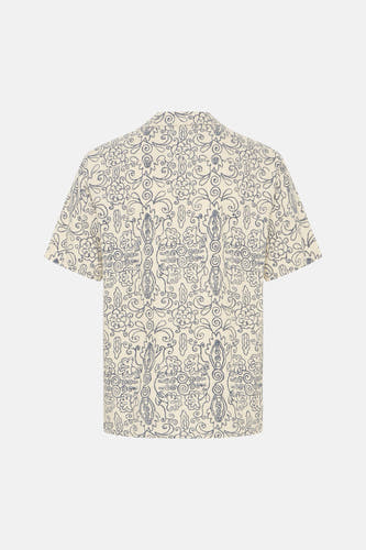 Chemise écru à manches courtes de SOLID, avec un motif floral et de volutes bleu détaillé, vue arrière.