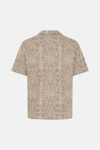 Chemise marron à manches courtes de SOLID, avec motif crème détaillé, dos.