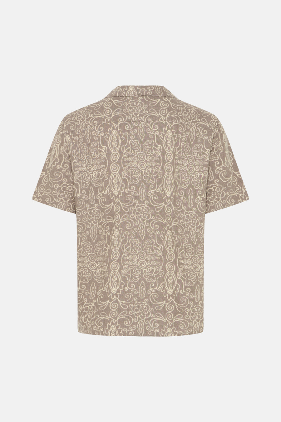 Chemise marron à manches courtes de SOLID, avec motif crème détaillé, dos.