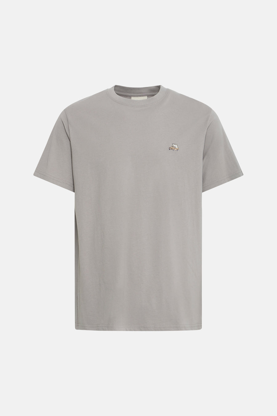 T-shirt à manches courtes gris clair de SOLID, avec col rond et motif camper brodé sur la poitrine.