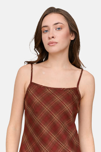 Robe rouge Mouloze de 24 Colours GMBH, avec un motif à carreaux et des fines bretelles.