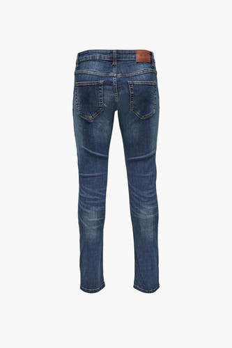 Jean bleu marine droit de ONLY & SONS, avec un lavage used et des poches arrière.