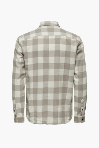 Beige geruit overhemd met lange mouwen van ONLY & SONS, rugaanzicht.
