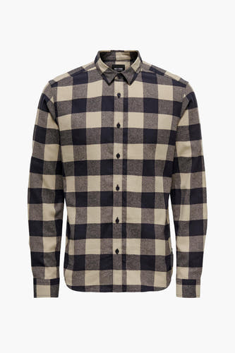 Chemise à carreaux bleu-beige à manches longues d'ONLY & SONS, avec fermeture à boutons.