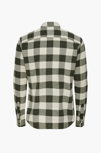 Chemise verte à longues manches de ONLY & SONS®, avec un motif à carreaux noir et blanc.