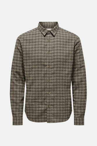 Chemise brune à longues manches de ONLY & SONS, avec un motif rayé et une fermeture à boutons.