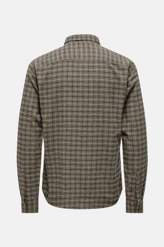 Chemise brune à longues manches de ONLY & SONS, motif rayé, visible depuis l'arrière.