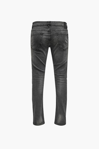 Jean slim bleu marine de ONLY & SONS, avec des poches arrière et des détails de usure subtils.