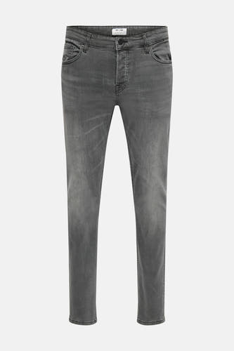 Grijze slim fit jeans van ONLY & SONS, met subtiele wassing en klassieke zakken.
