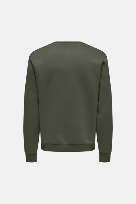 Groene ronde hals sweater van ONLY & SONS®, achterzijde, eenvoudig design met ribboorden aan zoom en mouwen