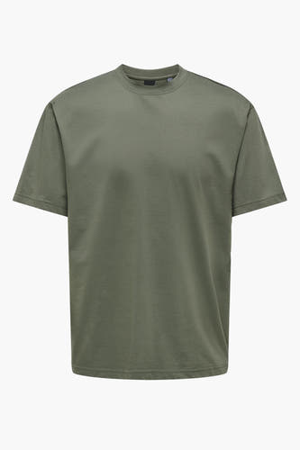 T-shirt vert de manches courtes ONLY & SONS®, couleur unie et col rond classique.