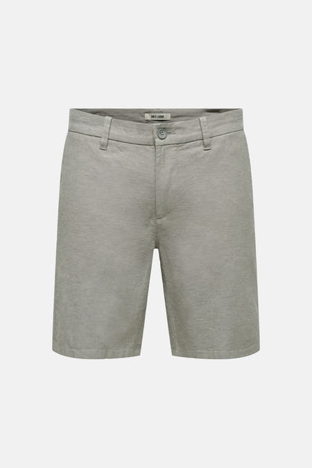 Grijze katoenen shorts van ONLY & SONS® met knoopsluiting en zakken, front view
