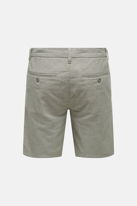 Grijze katoenen shorts van ONLY & SONS®, achterzijde met twee knoopzakken, gestreept textuur, rechte pasvorm