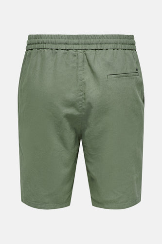 Groene linnen shorts met elastische tailleband.