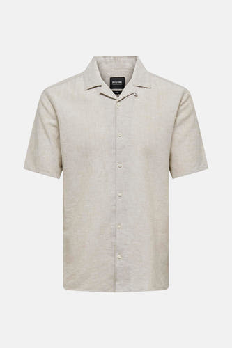 Chemise beige à manches courtes de ONLY & SONS, avec colletage et col ouvert.