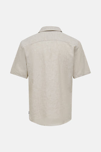 Chemise beige à manches courtes de ONLY & SONS®, texture lin un, dos.