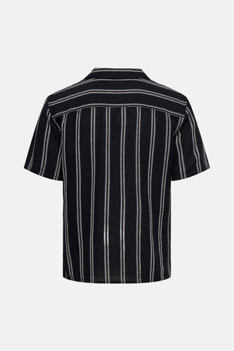 Chemise bleue à manches courtes de ONLY & SONS®, avec un motif rayé vertical et une légère texture, dos.