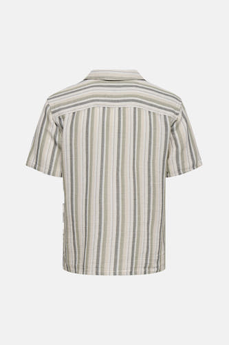 Chemise multicolore à manches courtes ONLY & SONS®, rayée beige, grise et verte, vue de dos.