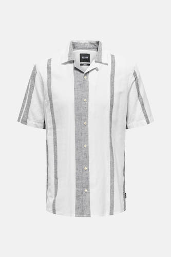 Chemise écru à manches courtes de ONLY & SONS, avec des rayures grises sur toute la chemise.