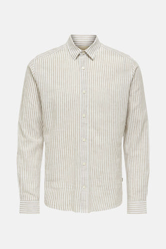 Chemise rayée beige à longues manches de ONLY & SONS®, avec une fermeture à boutons et un col classique.