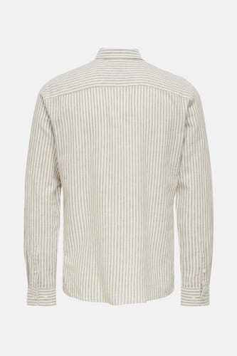 Chemise beige à longues manches de ONLY & SONS®, avec motif rayé et col boutonné, dos.