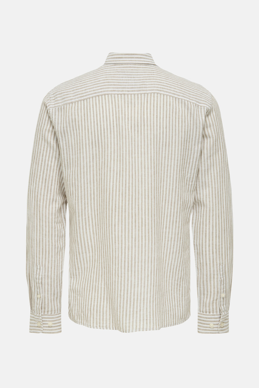 Chemise beige à longues manches de ONLY & SONS®, avec motif rayé et col boutonné, dos.