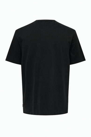 T-shirt noir d'ONLY & SONS, à manches courtes et col rond, vu de l'arrière.