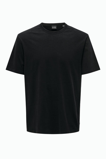 T-shirt noir d'ONLY & SONS, couleur unie avec des manches courtes.