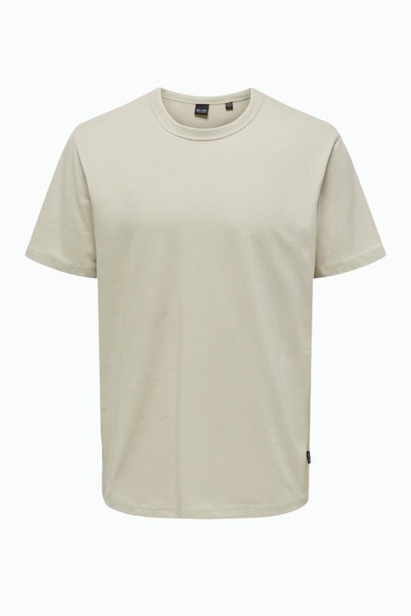 T-shirt beige de ONLY & SONS®, dos, couleur unie, manches courtes.