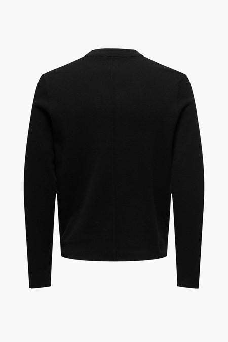 Pull noir à col rond de ONLY & SONS®, vue arrière, tricot fin, coupe ajustée